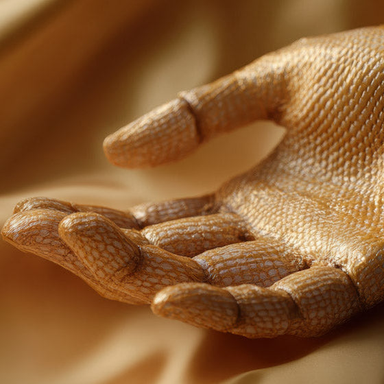 Close-up of an extended hand holding with a blurred background