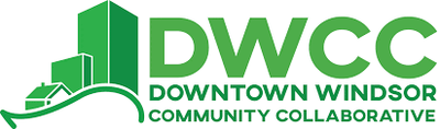 Logo of the Downtown Windsor Community Collaborative with green text and a building icon.