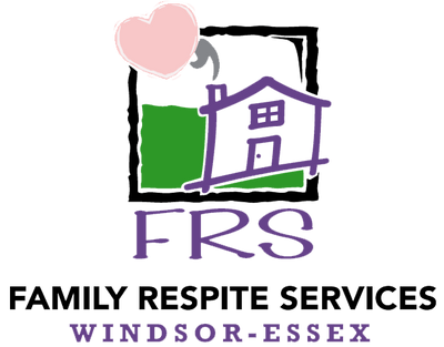 Logo of Family Respite Services Windsor-Essex with a house, green square, and pink heart on a white background.