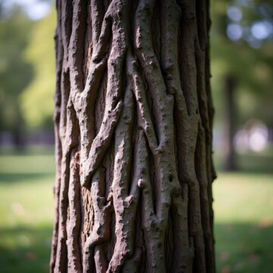 Close-up of a tree trunk with a blurred green background